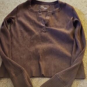 Aerie Ribbed Crew Neck Sweater in Brown